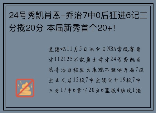 24号秀凯肖恩-乔治7中0后狂进6记三分揽20分 本届新秀首个20+！