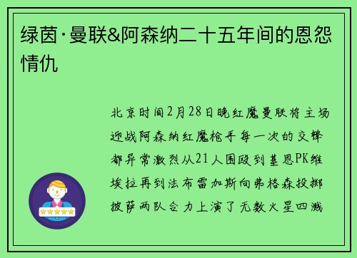 绿茵·曼联&阿森纳二十五年间的恩怨情仇